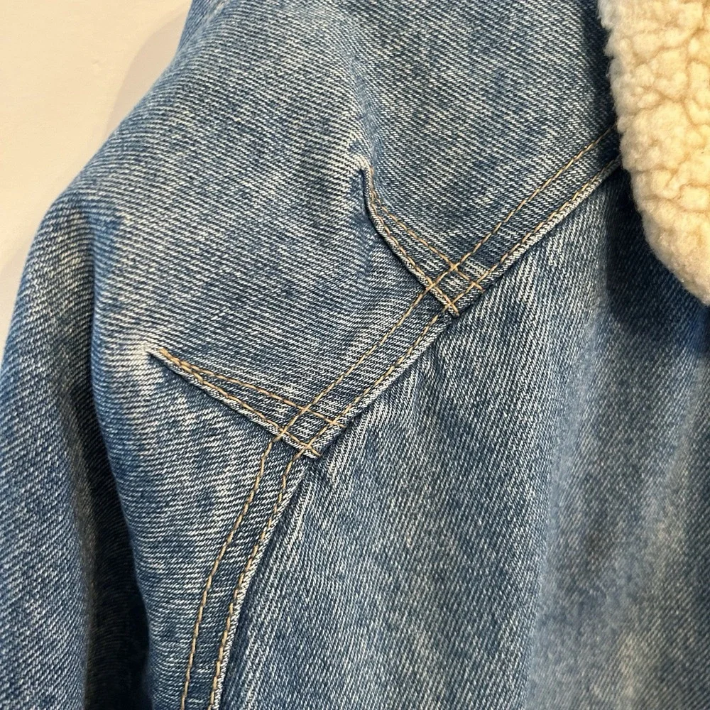 Vintage 80s Andy Johns Sport Western Denim Sherpa Lined Jacket Size Medium - Picture 6 of 14